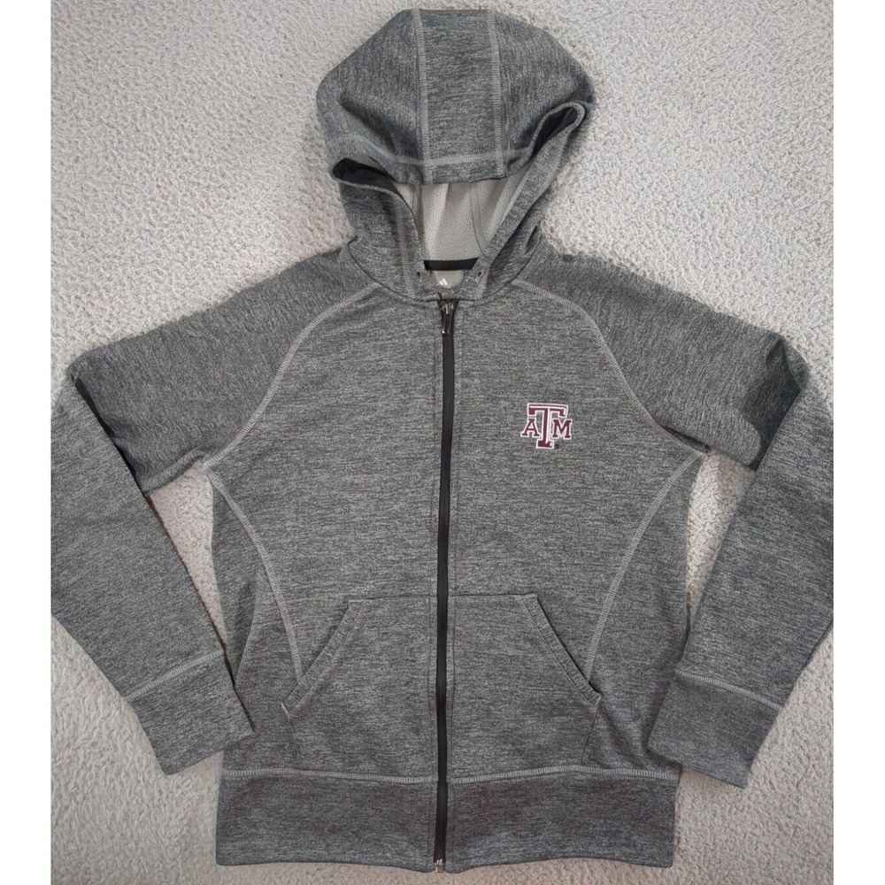 adidas Texas A&M Aggies Hoodie Womens Small Gray Zip Tech Fleece Climawarm NCAA
